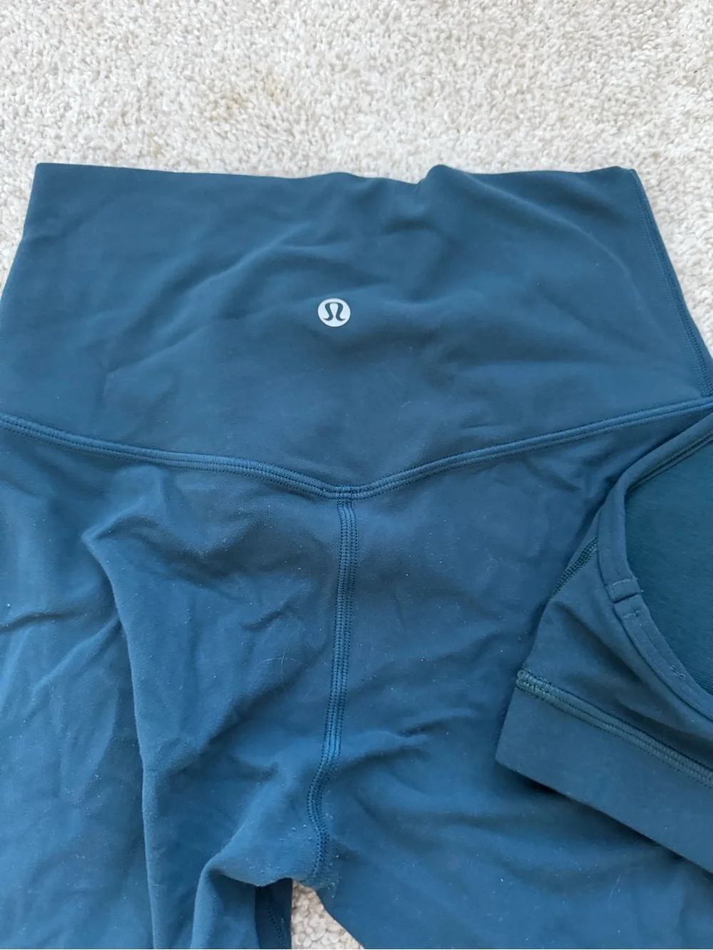 lululemon Indochine Blue High-Rise Align Leggings and Power Y Bra Matching Set 4